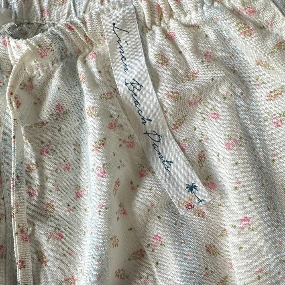 Cali 1850 Floral Stripe Wide Leg Linen Blend Pants M Pull on cottage core sweet - Picture 6 of 8